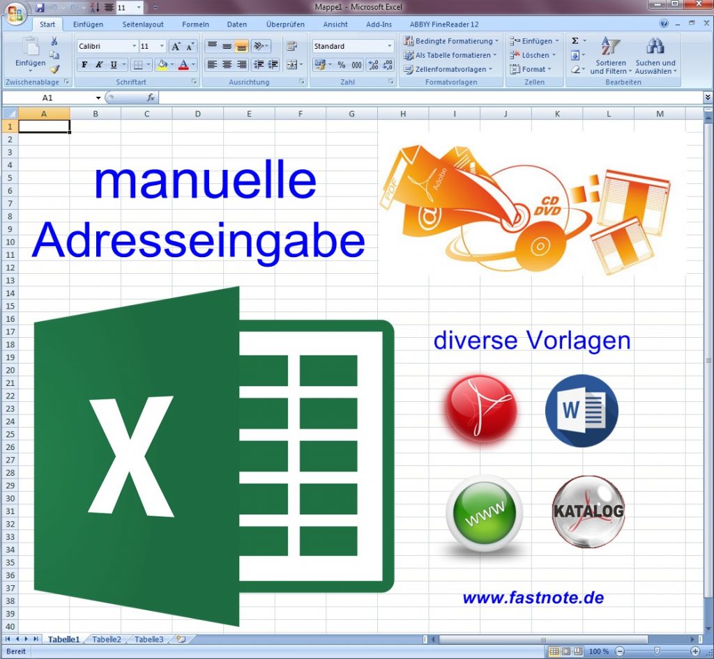 manuelle Adresseingabe in Excel
