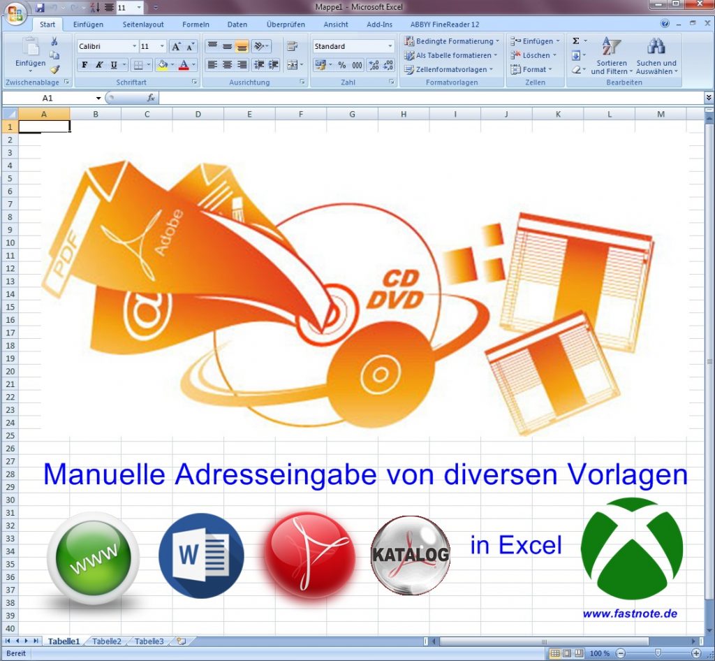 manuelle Adresseingabe in Excel