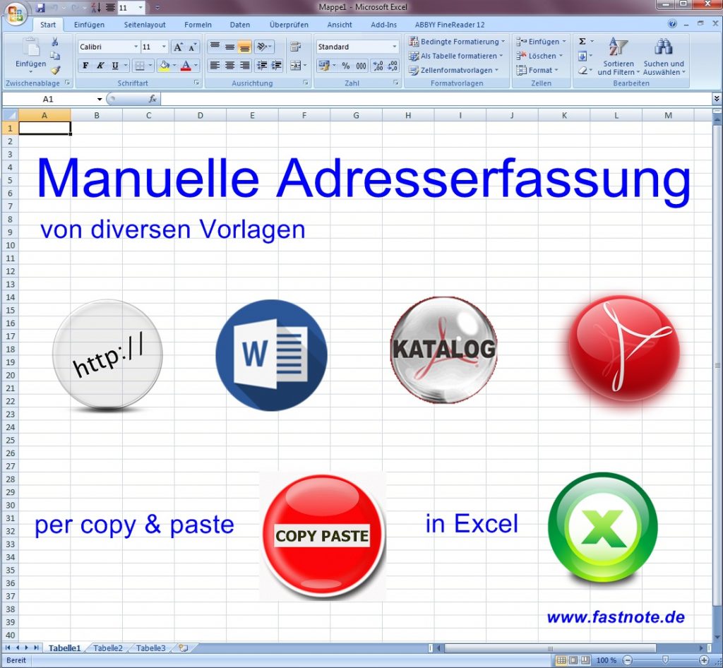 manuelle Adresseingabe in Excel