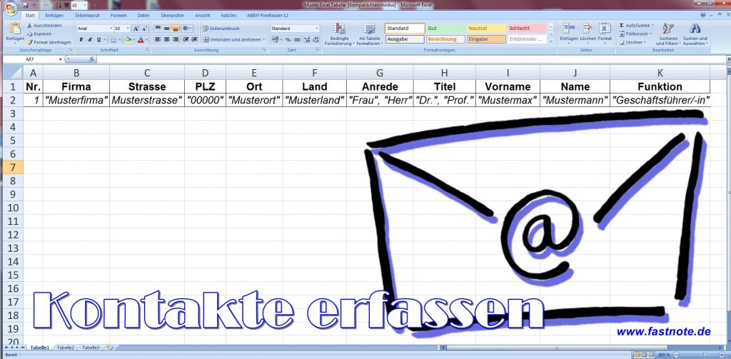 Kontakte erfassen fastNOTE SchreibService