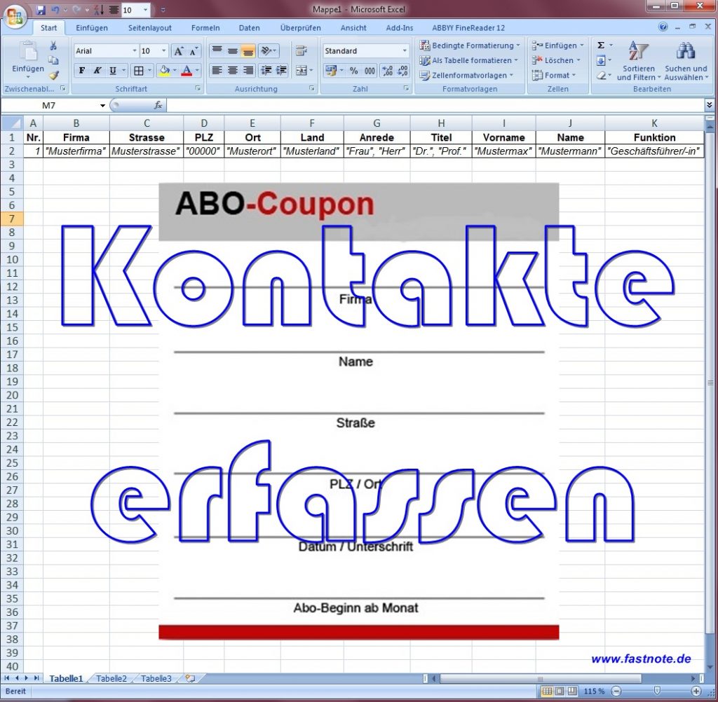 Kontakte erfassen fastNOTE SchreibService