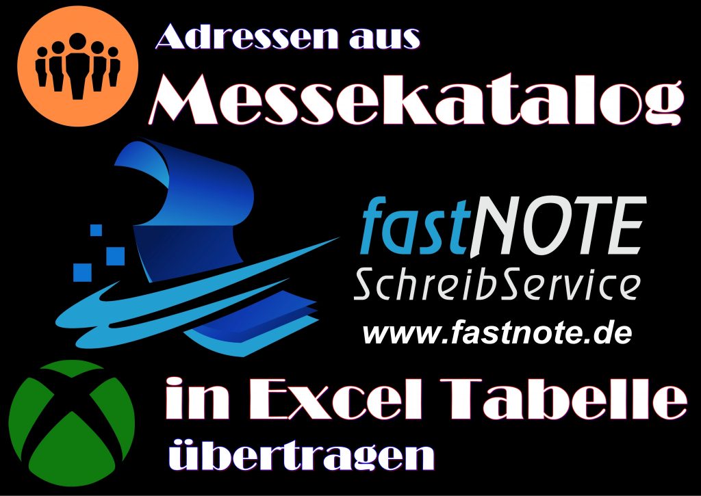 Adressen aus einem Messekatalog in eine Excel Tabelle übertragen