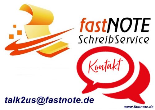 KONTAKT zu unserem Büroservice per E-Mail talk2us@fastnote.de
