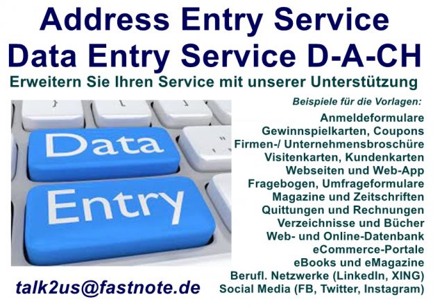 Data Entry Service Address Entry Service D A CH IHR Schreibbüro