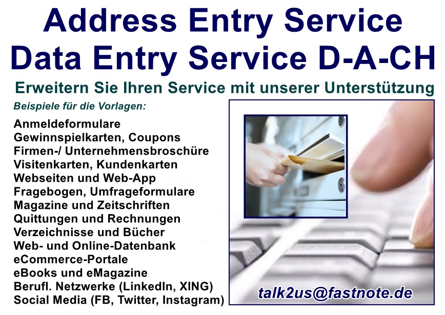 Data Entry Service Address Entry Service D A CH IHR Schreibbüro